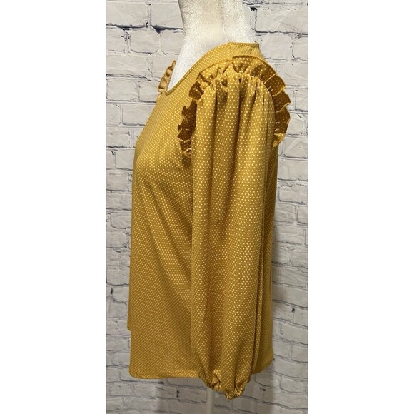 Adrianna Papell Long Sleeve Ruffle Shoulder Polka Dot Top Blouse Size Medium - Picture 3 of 8